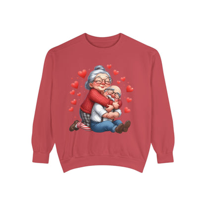 Grandma Hug Sweatshirt — Cute Grandma & Child Illustration with Hearts
