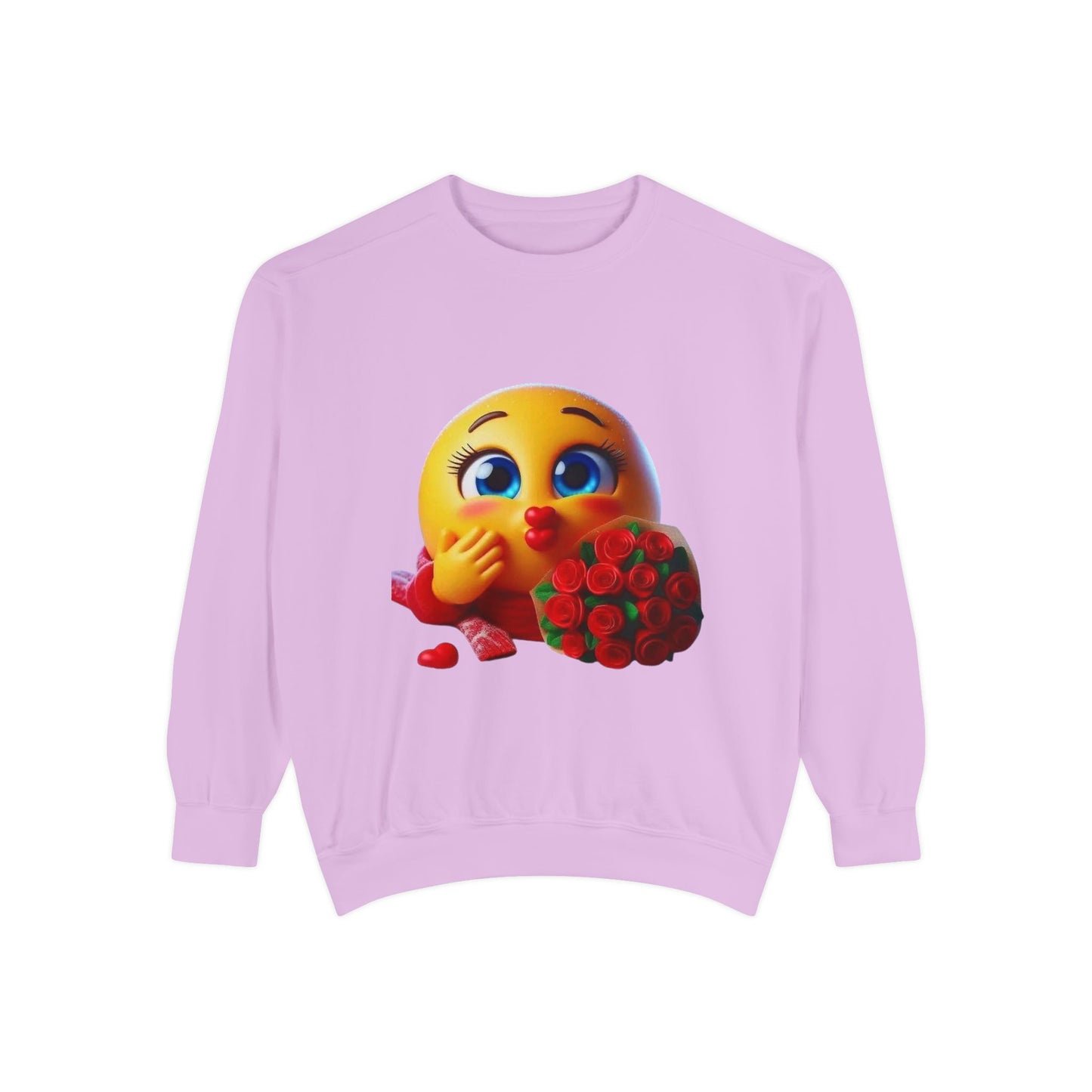 Kissing Emoji with Roses Sweatshirt — Cute Valentine’s Bouquet Graphic Sweatshirt