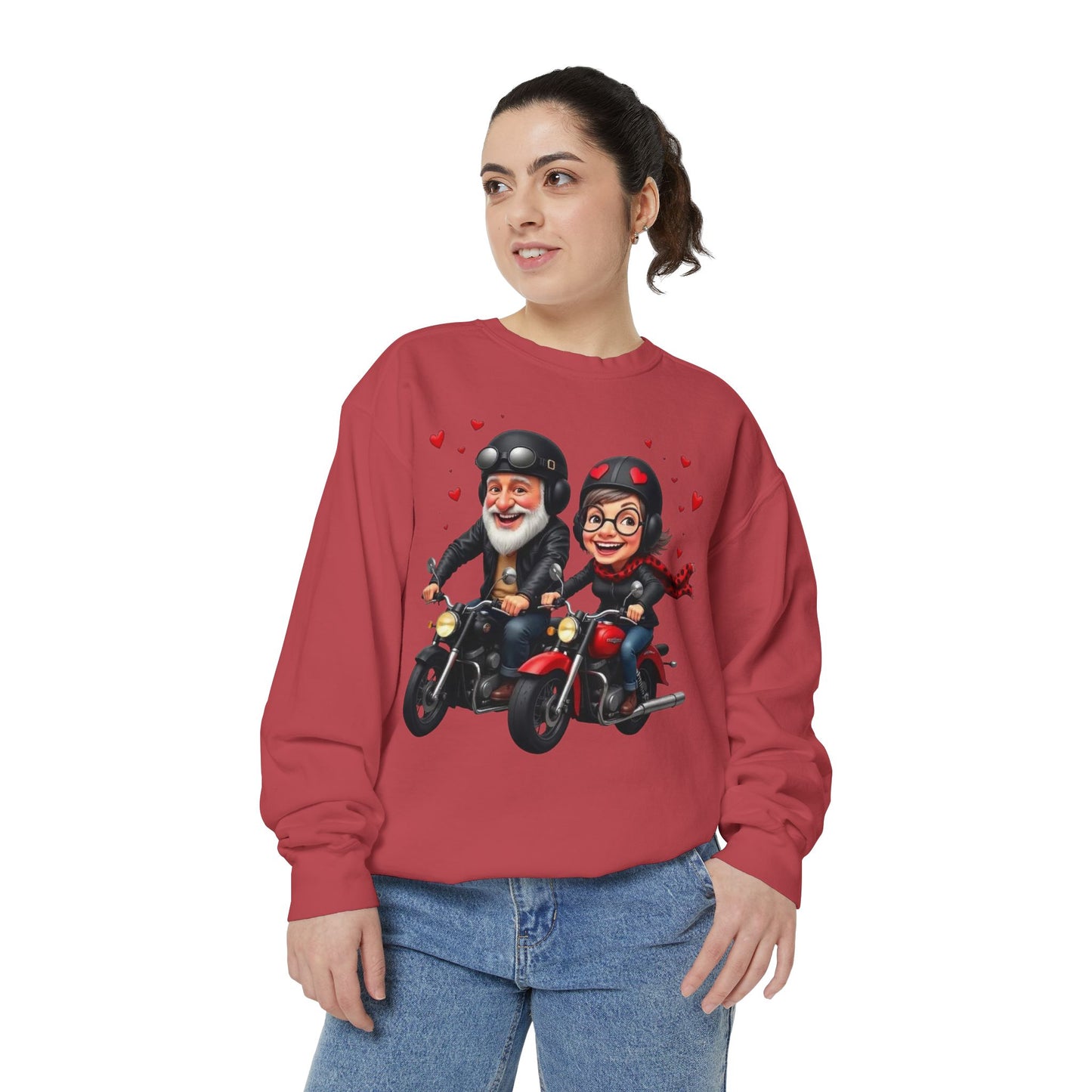 Couple Biker Sweatshirt — Cute Riding Grandparents with Hearts