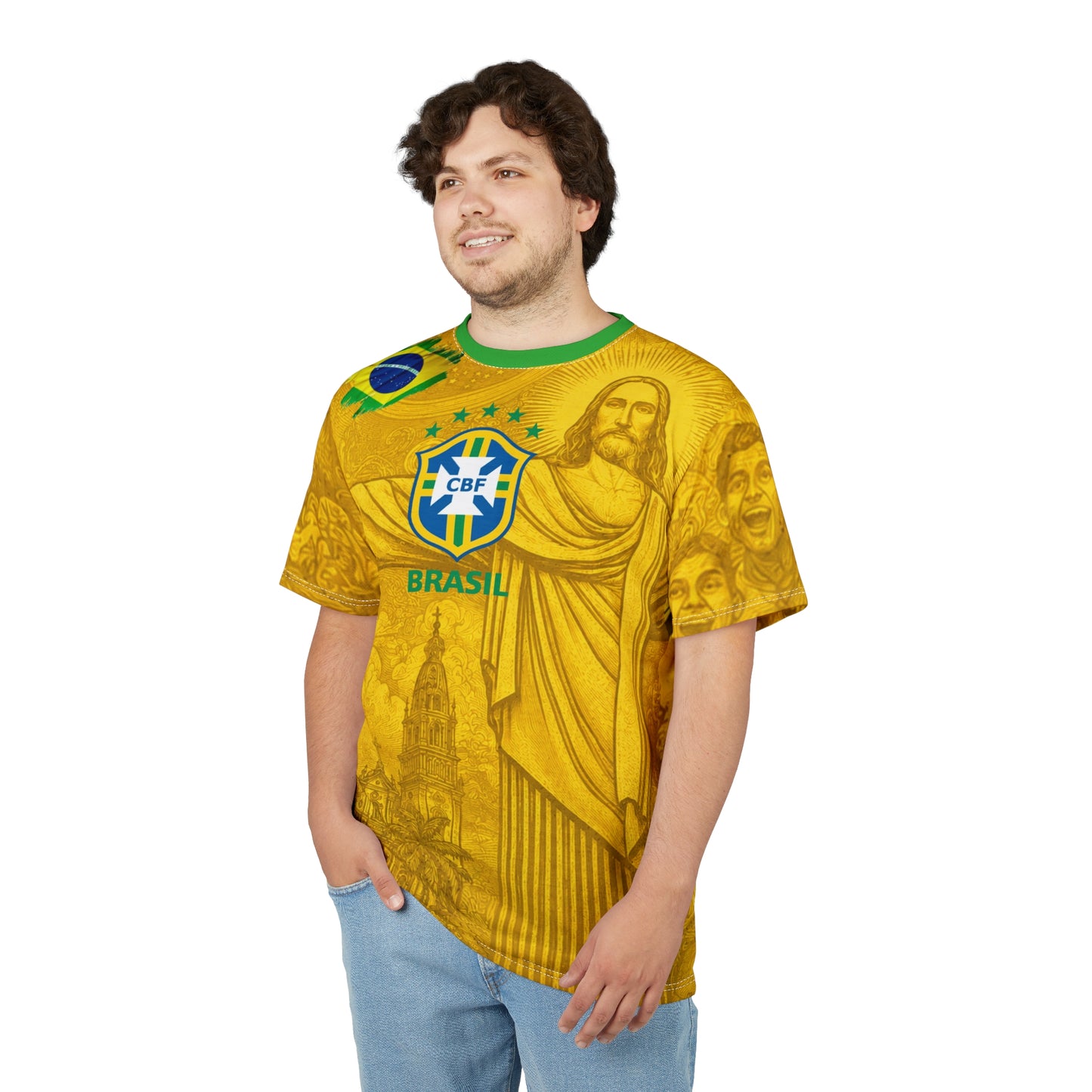 Brazil CBF Soccer T‑Shirt with Christ the Redeemer Graphic