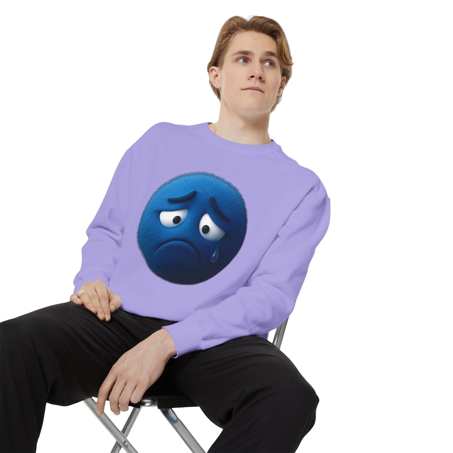 Sad Blue Emoji Sweatshirt – Cute Tear Drop Face Graphic Crewneck