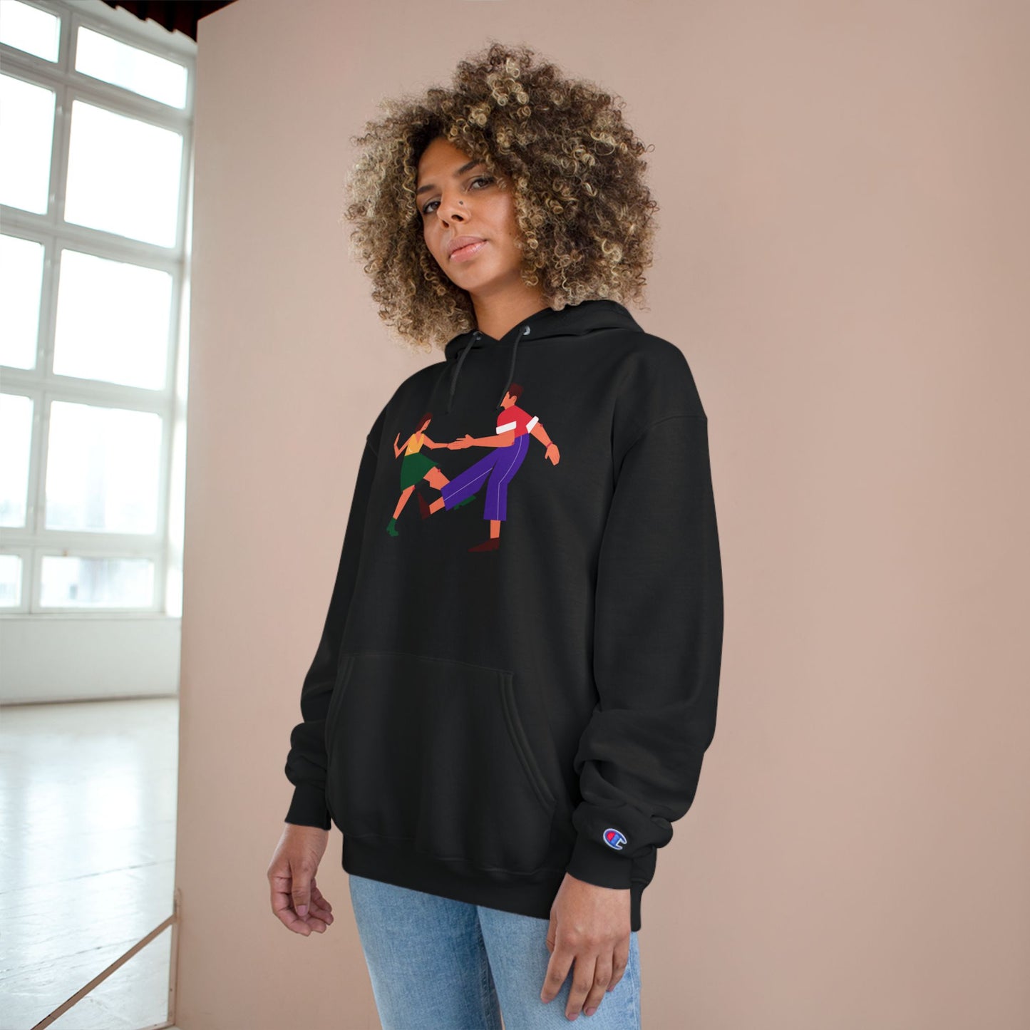 Dancing Couple Champion Hoodie — Retro Social Dance Graphic Pullover