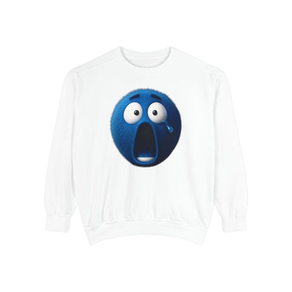 Blue Shock Emoji Sweatshirt — Funny Surprised Face Graphic Pullover