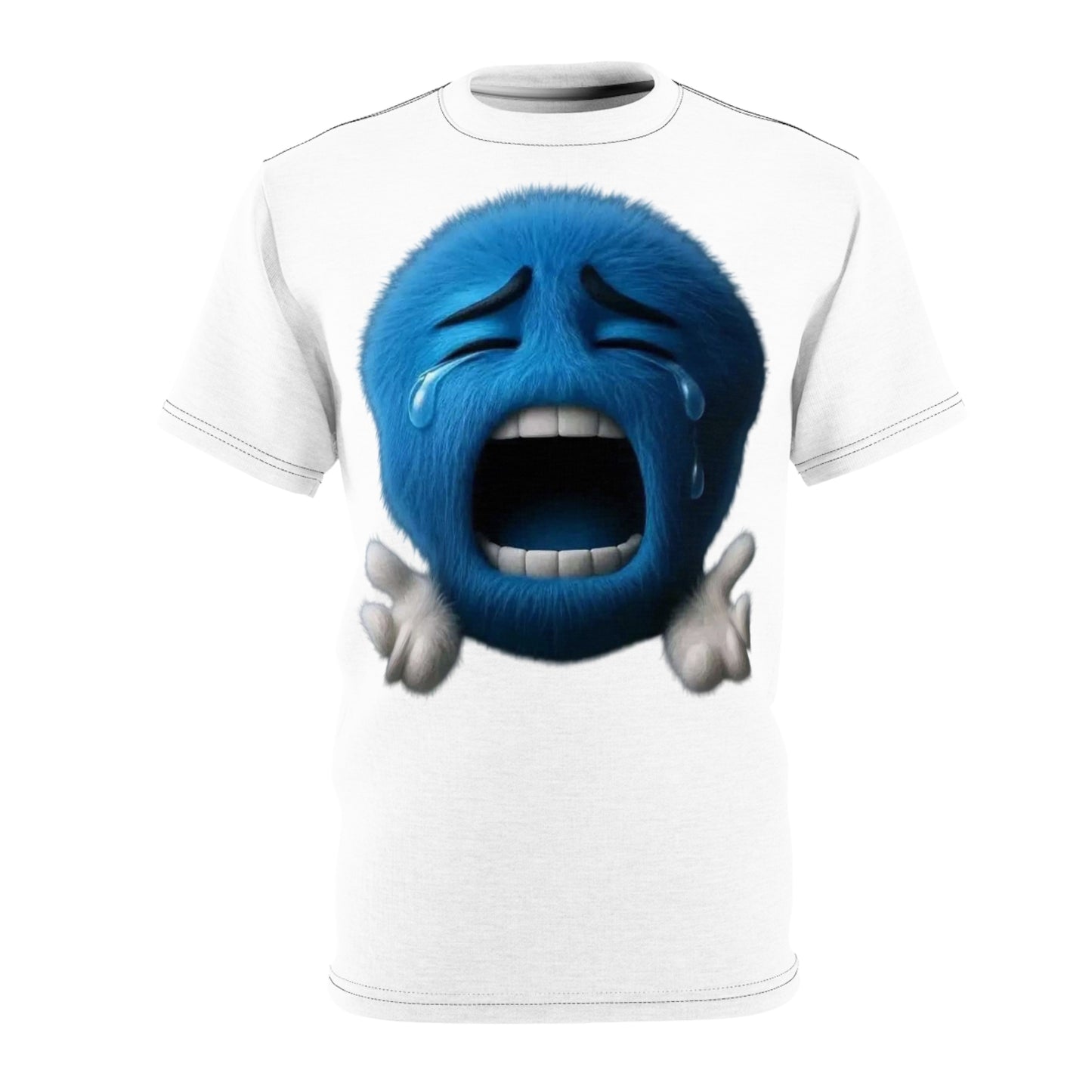 Crying Blue Fuzzy Emoji T-Shirt — Sad Face Graphic Tee