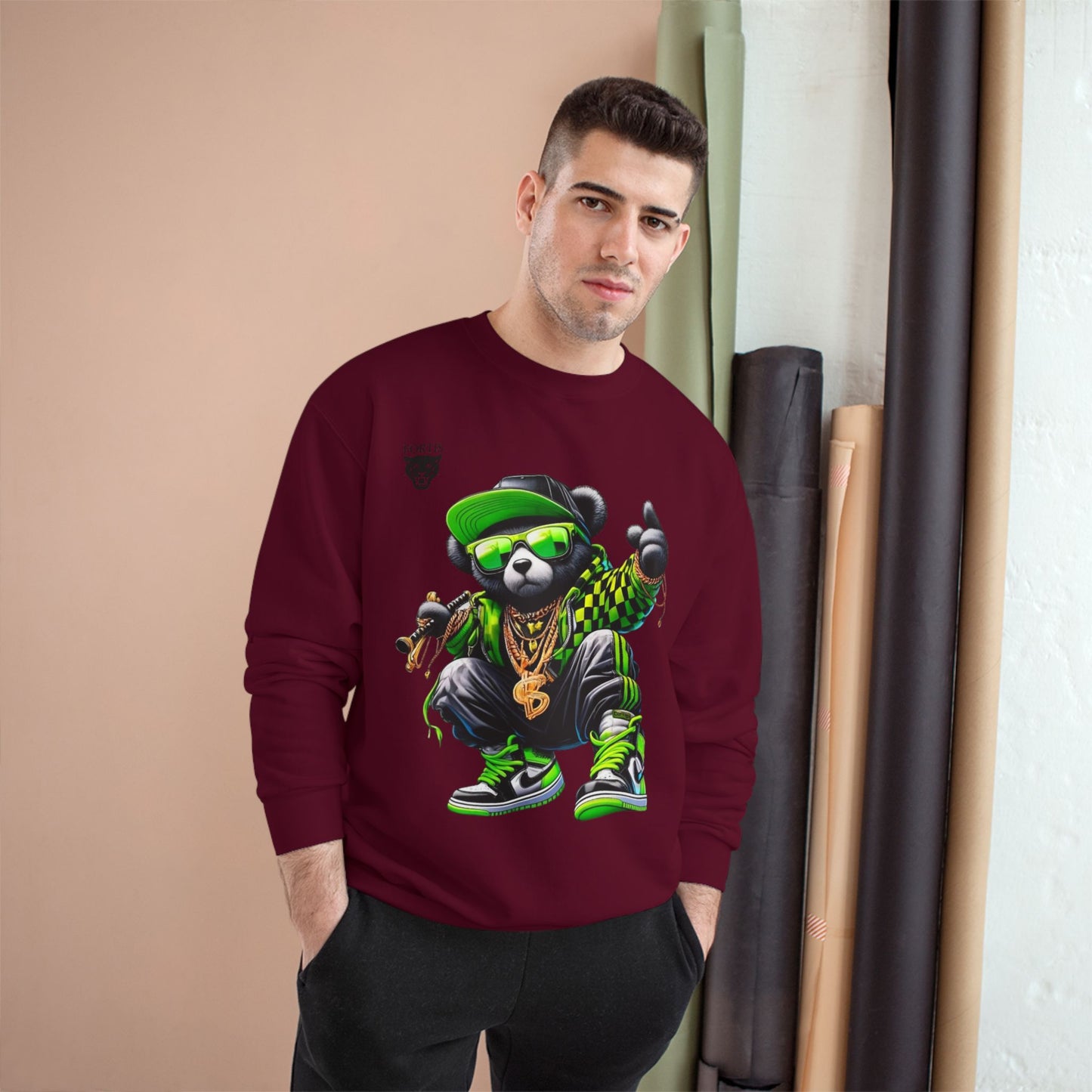 Hip Hop Bear Champion Sweatshirt — Streetwear Crewneck with ‘Champion’ Style Graphic