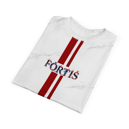 Fortis Marble Stripe Tee — Vertical Red Racing Stripe Graphic Shirt