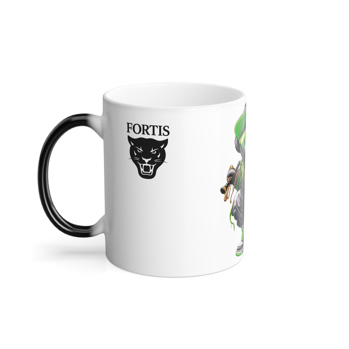 Color-Changing 11oz Mug — Hip Hop Bear Graphic (Green Streetwear)