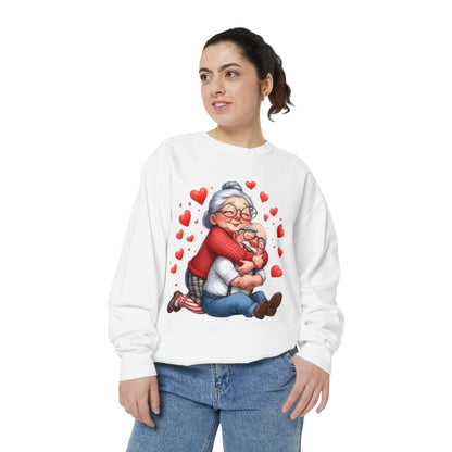 Grandma Hug Sweatshirt — Cute Grandma & Child Illustration with Hearts