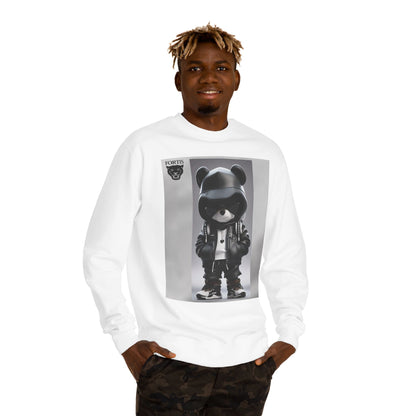 Streetwear Bear Graphic Sweatshirt — Black Hoodie Bear Illustration Crewneck