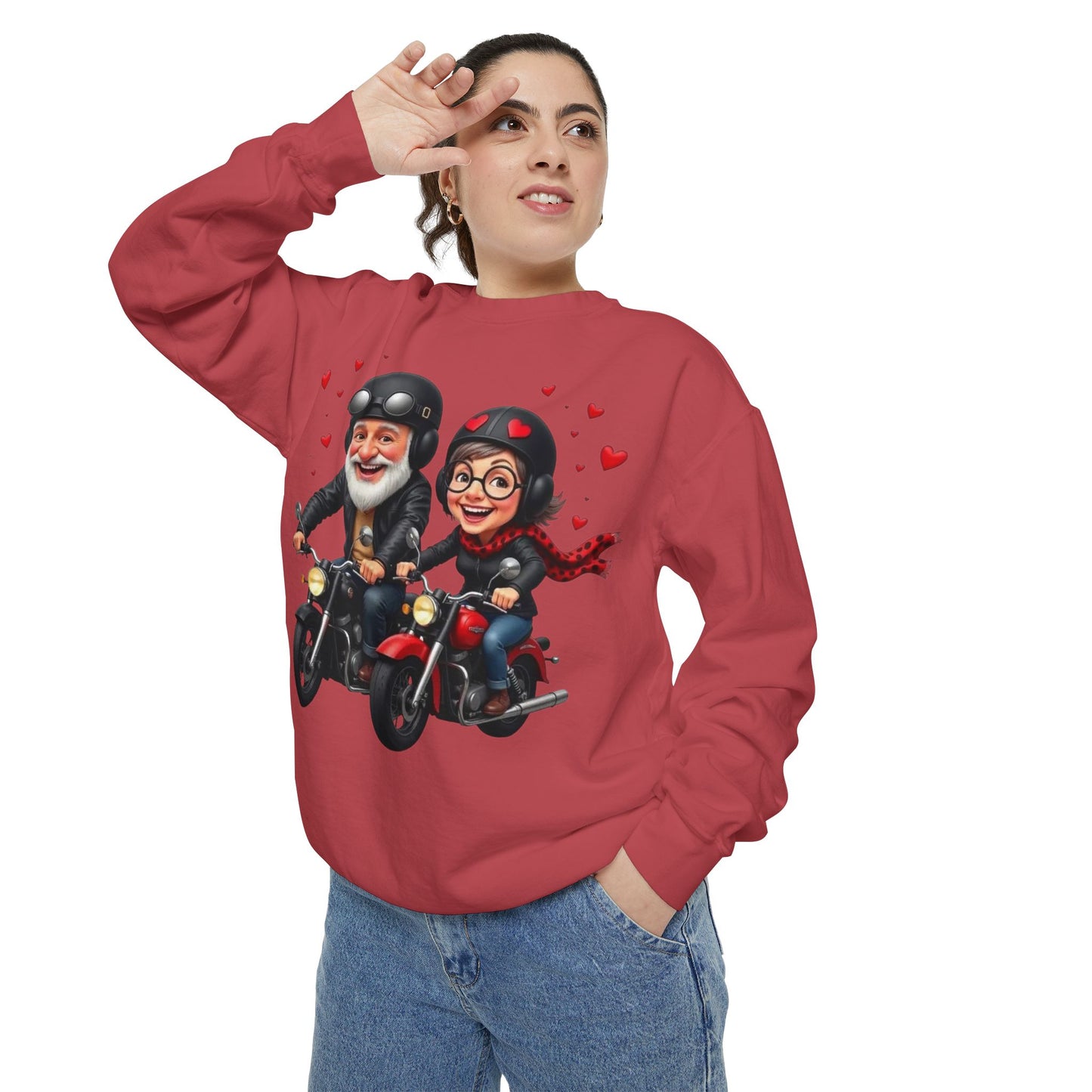 Couple Biker Sweatshirt — Cute Riding Grandparents with Hearts