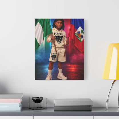 Classic Canvas Portrait Print — Youth Holding Nigeria & Haiti Flags