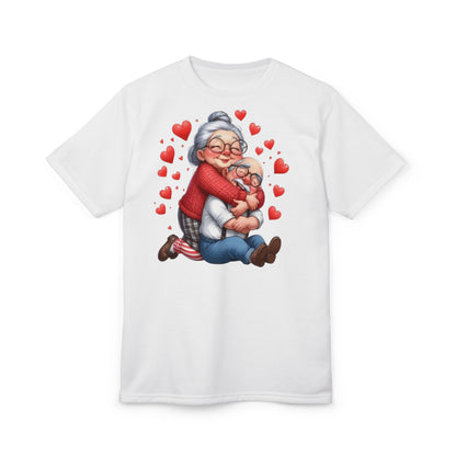 Grandma & Grandpa Hug T-Shirt — Cute Elderly Couple Heart Illustration