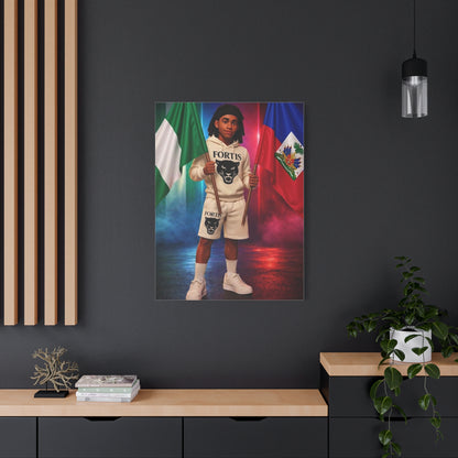 Classic Canvas Portrait Print — Youth Holding Nigeria & Haiti Flags
