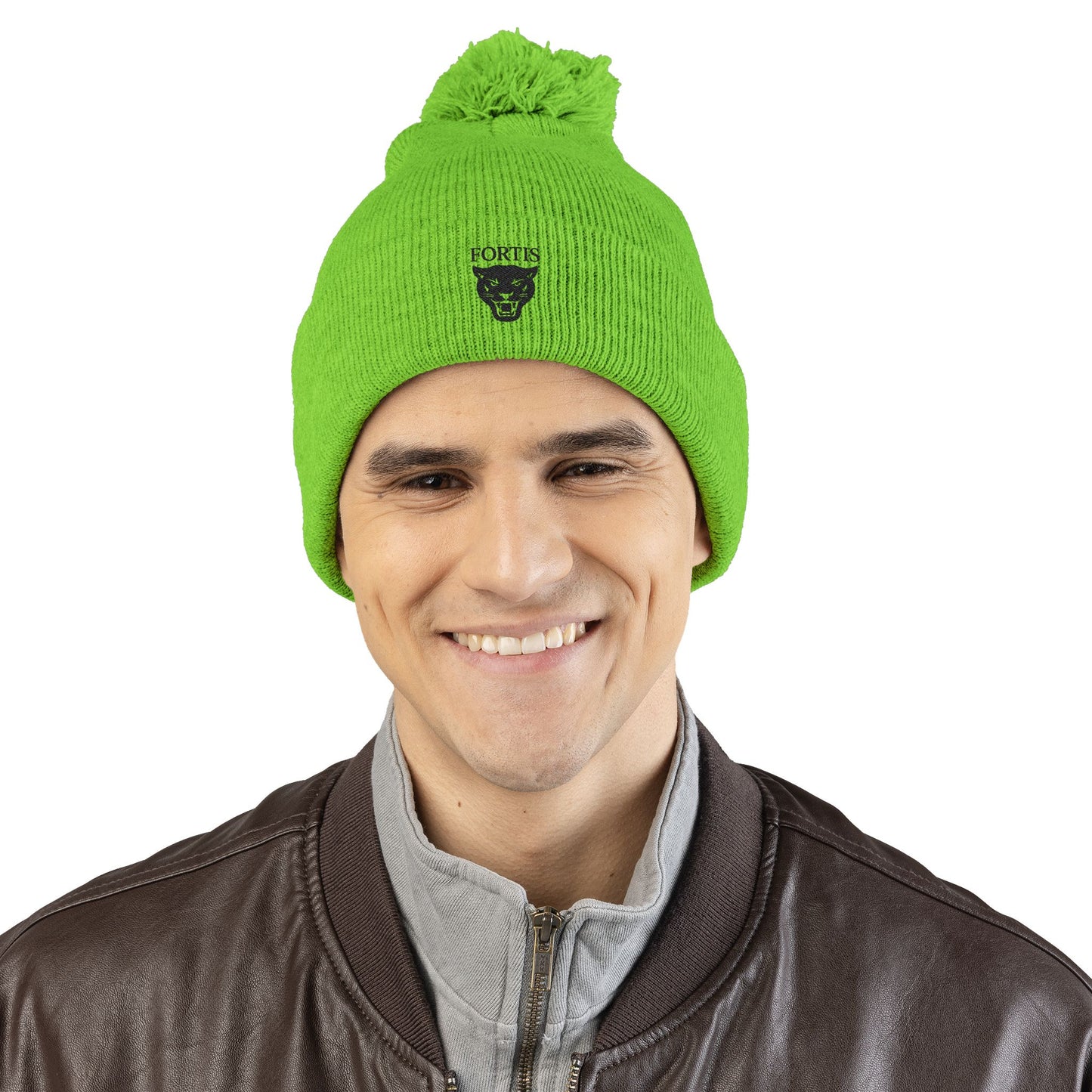 Embroidered Pom-Pom Beanie — FORTIS Panther Knit Cap