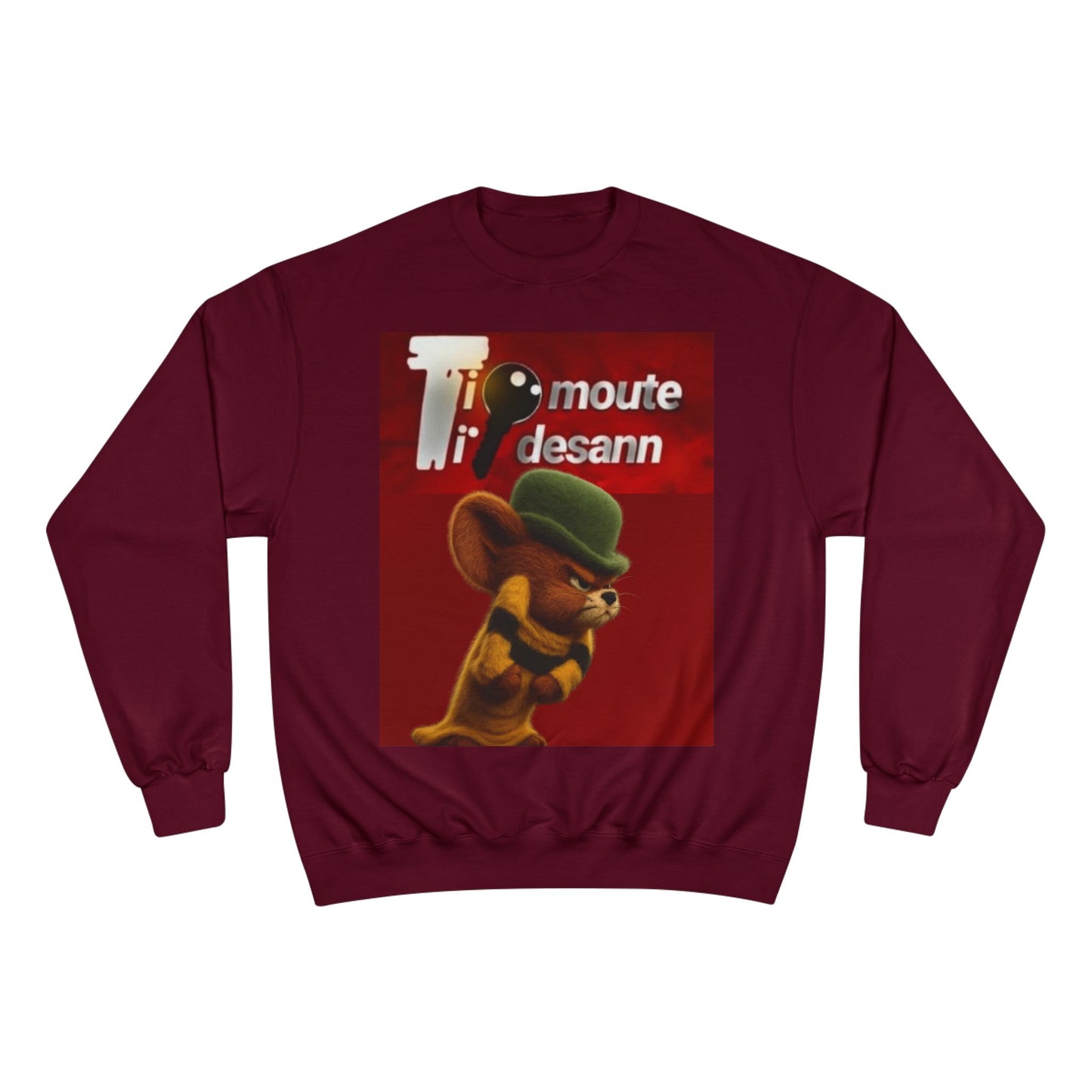 Sweatshirt — Retro Cartoon Mouse "T' moute desann" Graphic Crewneck