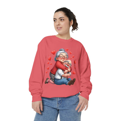 Grandma Hug Sweatshirt — Cute Grandma & Child Illustration with Hearts