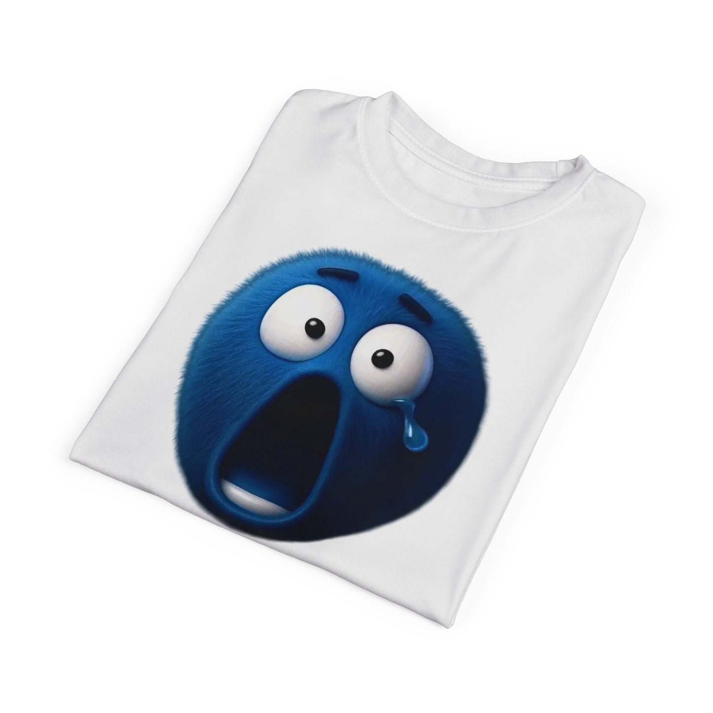 Blue Shocked Emoji T-Shirt — Funny Fuzzy Face Graphic Tee