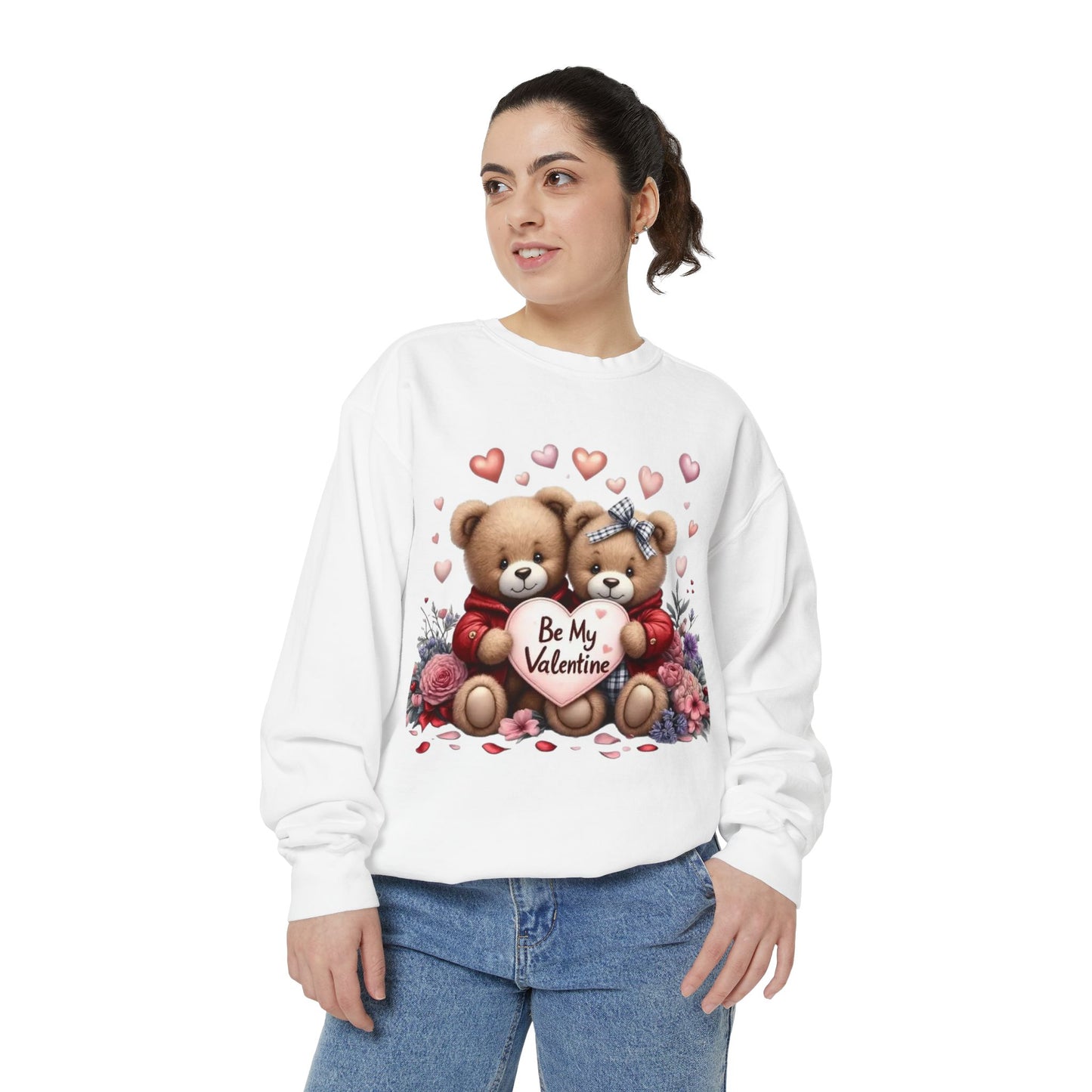 Valentine Teddy Sweatshirt — "Be My Valentine" Cute Couple Bears Design
