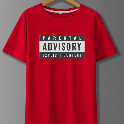 Parents' Advice Letter Printed Men's Round Neck Short Sleeved T-shirt, Fashionable T-shirt, Casual And Comfortable Lightweight Top Suitable For Summer