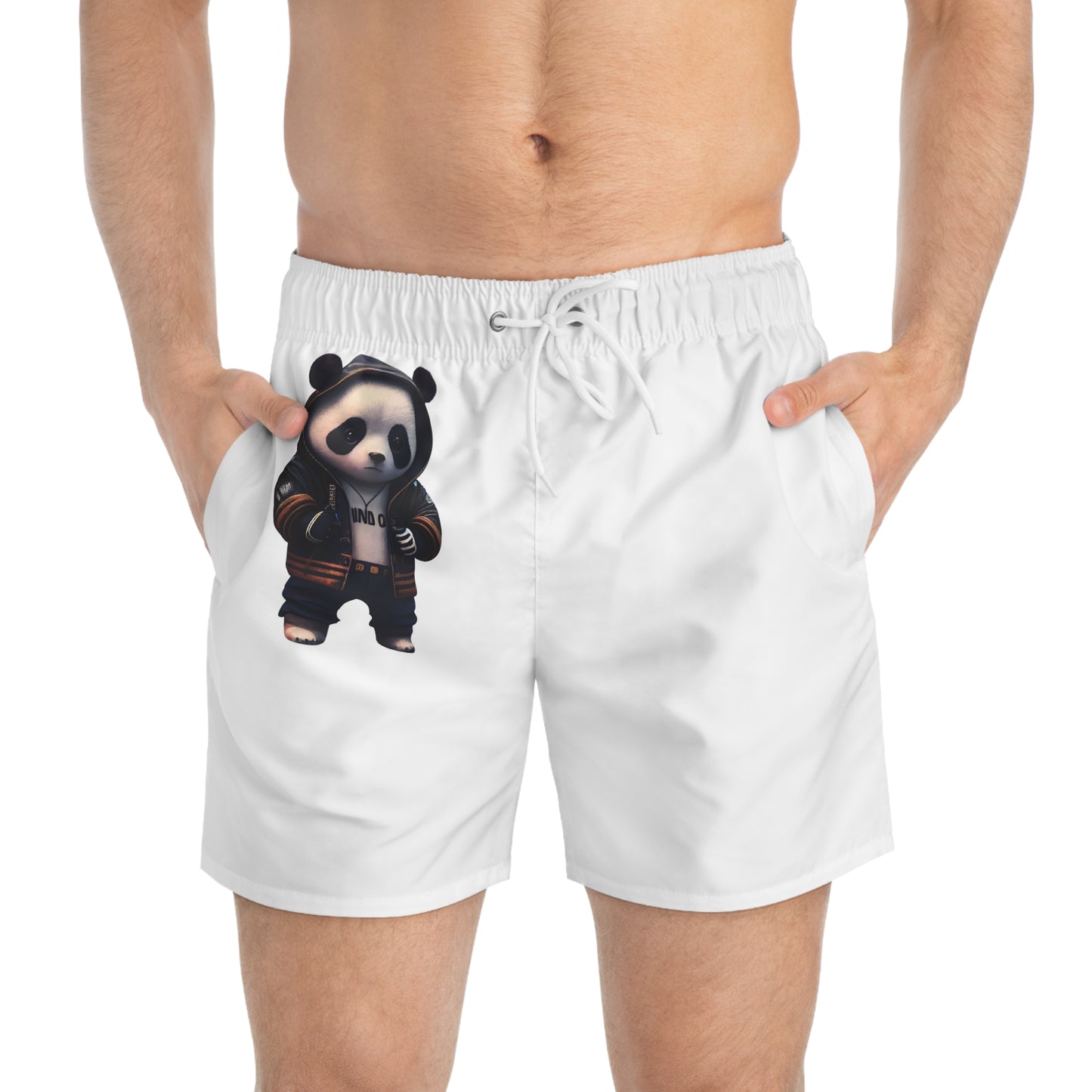 Bear Streetwear Swim Trunks – Black Hoodie Teddy Graphic