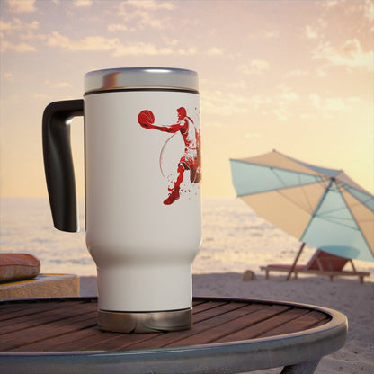 Basketball Player Splash Stainless Steel Travel Mug — 14oz Insulated Handle Tumbler