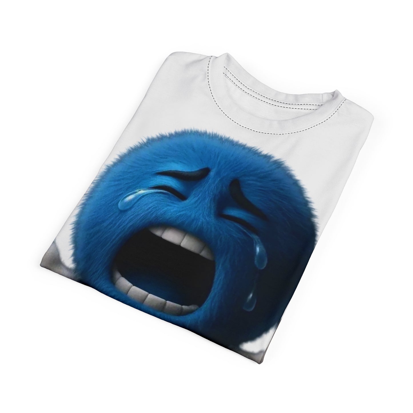 Crying Blue Fuzzy Emoji T-Shirt — Sad Face Graphic Tee