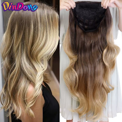 24" Synthetic Wave 3/4 Ladies Half Wig Hair Wavy Wigs with Comb on a Mesh Head Cap Clip in Hair Extension
