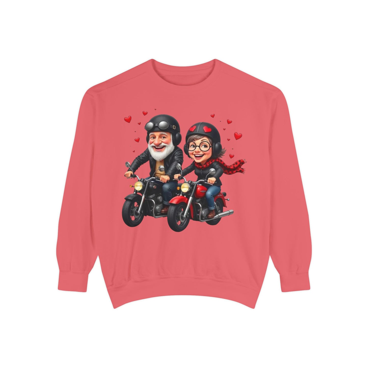 Couple Biker Sweatshirt — Cute Riding Grandparents with Hearts