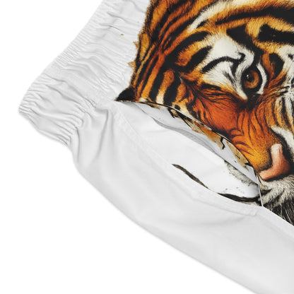 Fierce Tiger Print Swim Trunks, Beach Shorts, Men's Summer Swimwear, Vacation Essentials, Pool Party Gear, Unique Gift