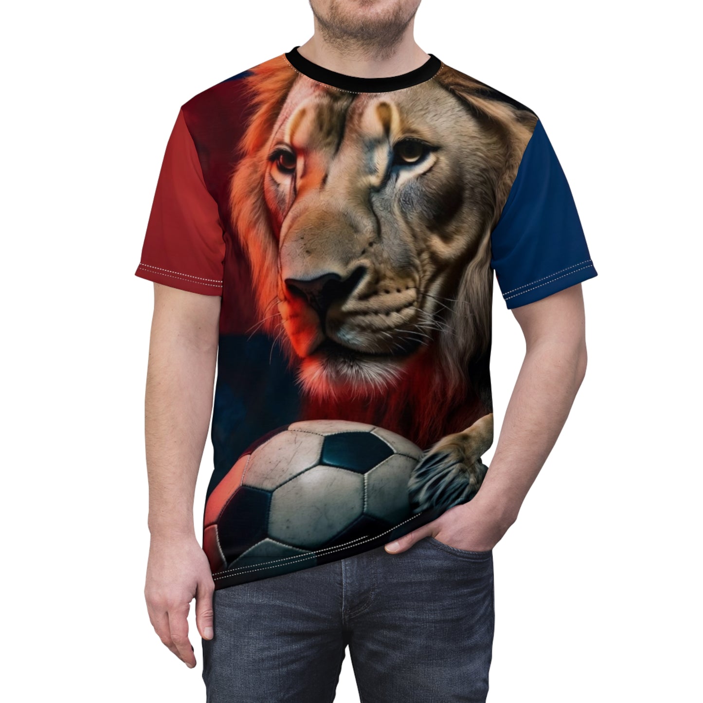Lion Soccer Tee – Bold Football Lion Graphic All-Over Print Shirt