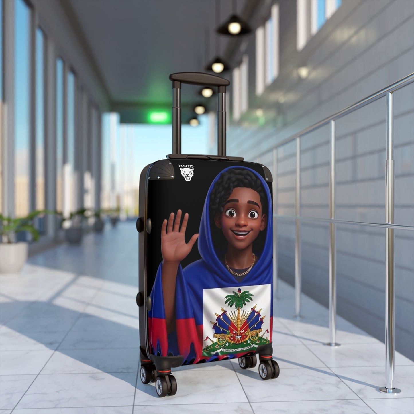 Haitian Flag Kids Suitcase – Cute Wave Cartoon Traveler Luggage for Family Trips & Holidays