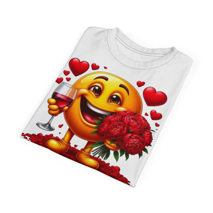Valentine Emoji Tee — Smiling Emoji with Roses & Wine Gift T-Shirt