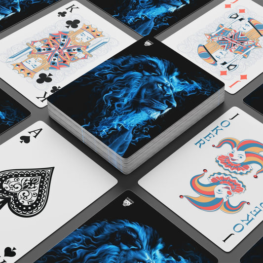 Blue Flame Lion Poker Playing Cards — Premium Poker Deck for Gamers & Collectors