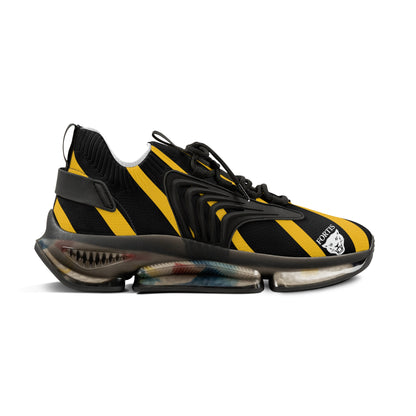 Men's Black & Yellow Striped Mesh Sneakers — Athletic Fashion Shoes with Bold Racing Stripe Design