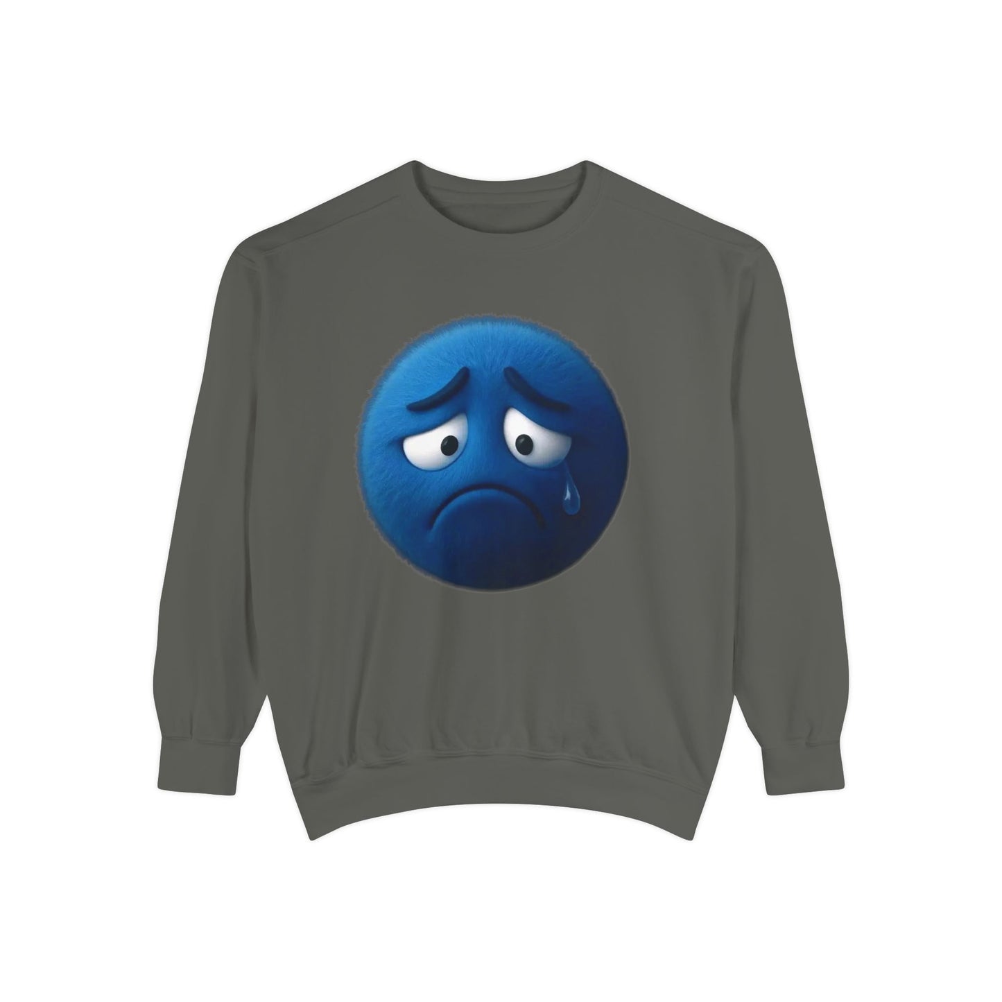 Sad Blue Emoji Sweatshirt – Cute Tear Drop Face Graphic Crewneck