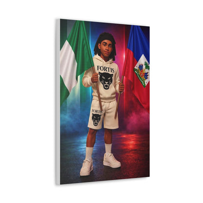 Classic Canvas Portrait Print — Youth Holding Nigeria & Haiti Flags