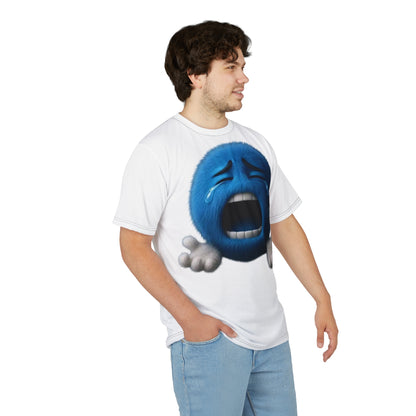 Crying Blue Fuzzy Emoji T-Shirt — Sad Face Graphic Tee