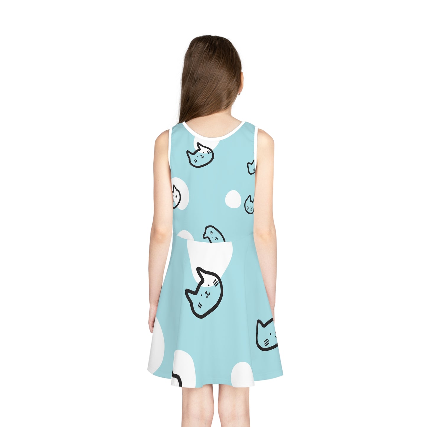 Cute Blue Cat Polka Dot Girls' Sundress