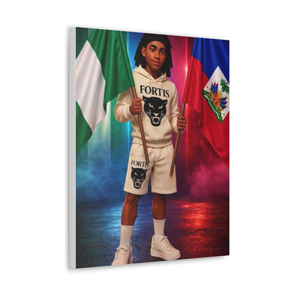 Classic Canvas Portrait Print — Youth Holding Nigeria & Haiti Flags