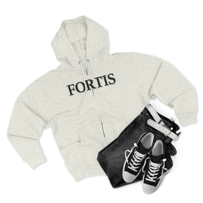 Fortis Zip Hoodie — Classic Minimalist Text Zip-Up Hoodie