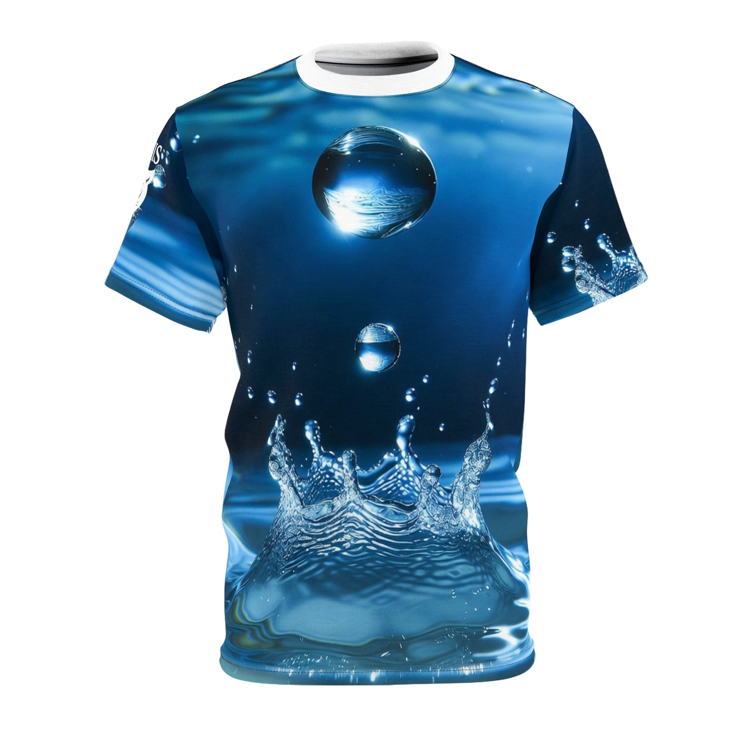 Water Drop All-Over Print Tee — Photorealistic Splash Design