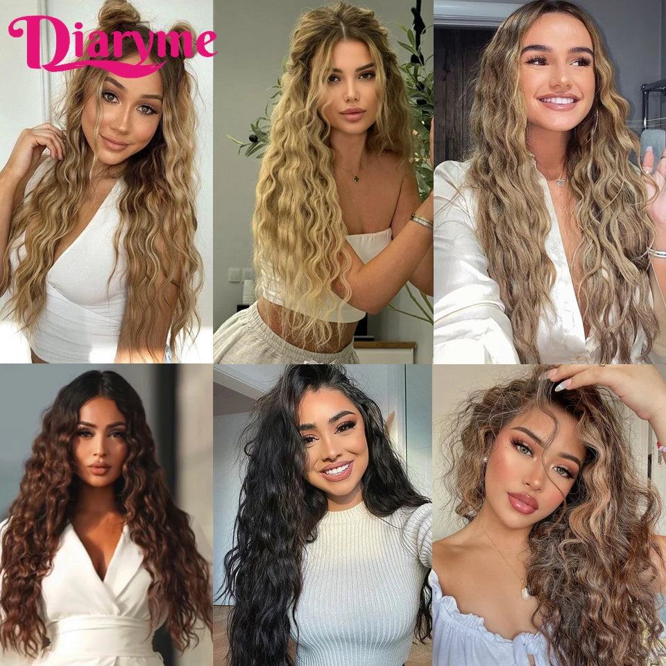 Long Waves Hair Extensions Synthetic Wig Hairpieces 7 PCS Wavy Curly Clip in Hair Extension Natural Fake Hair Piece Half Wig