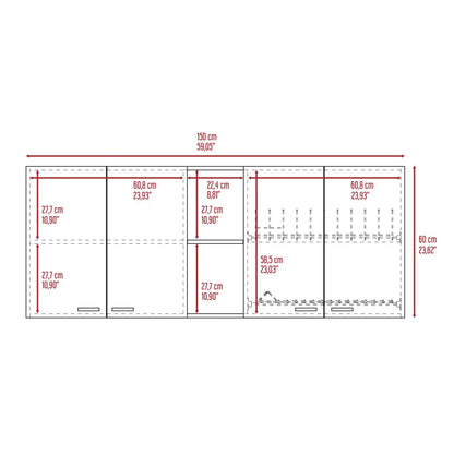 Portofino 150 Wall Cabinet, Double Door, Two External Shelves, Two Interior Shelves White