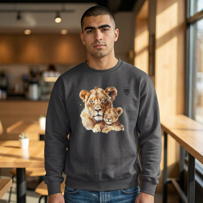 Lioness and Cub Sweatshirt — Cozy Wildlife Crewneck for Animal Lovers