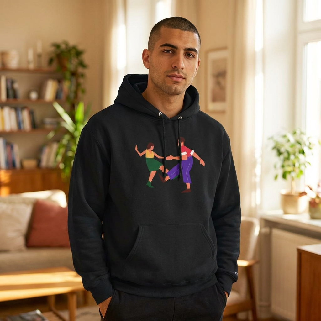 Dancing Couple Champion Hoodie — Retro Social Dance Graphic Pullover