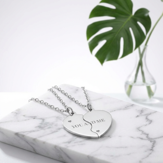 Engravable Break Apart Heart Necklace Set — You & Me Split Pendant for Couples