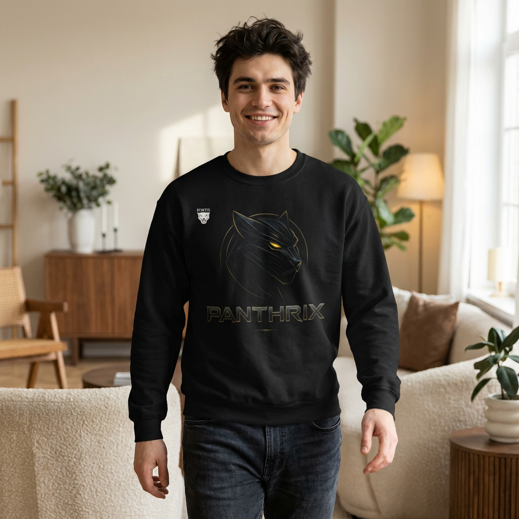 Panthrix Black Crewneck Sweatshirt — Panther Logo Athletic Streetwear