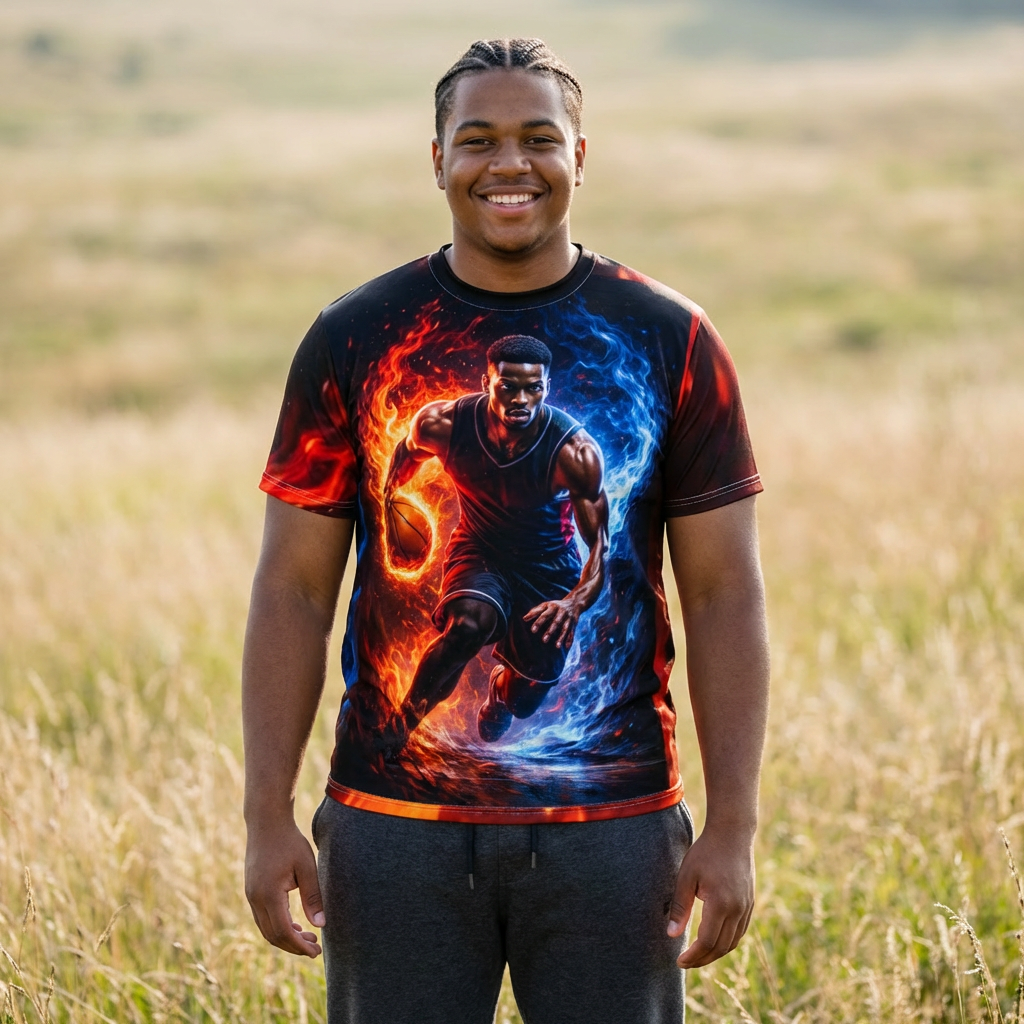 Basketball Flame Player Tee — Fire & Ice All-Over Print