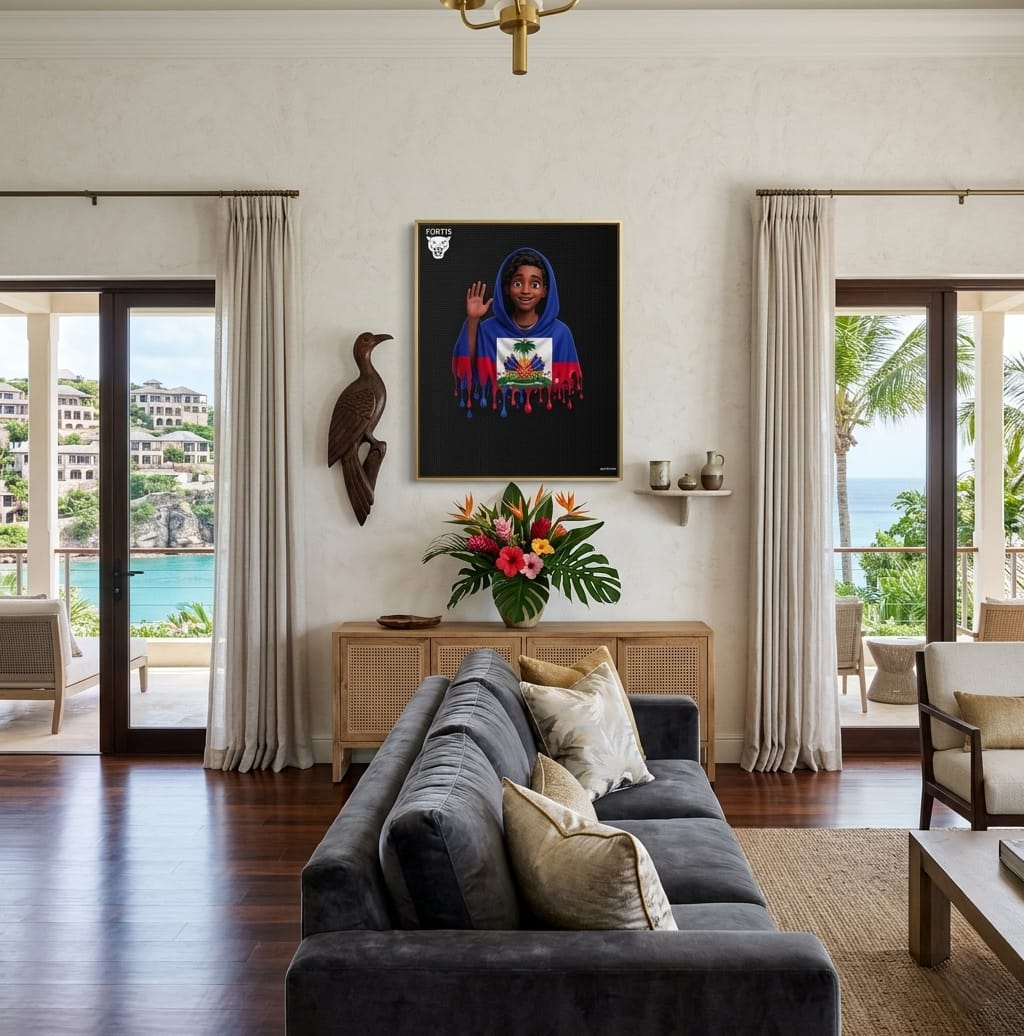 Haitian Flag Drip Canvas