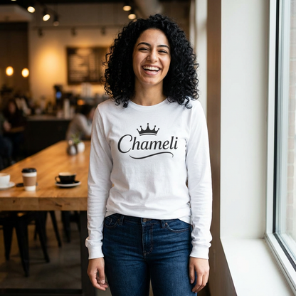 Chameli Crown Long Sleeve Tee — Personalized Name Script Shirt
